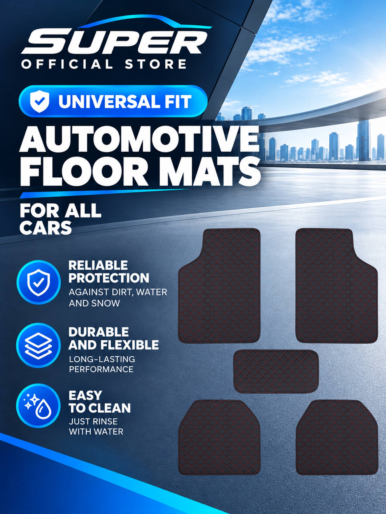 Car Floor Mats Universal Waterproof Leather - Tapetes de Carro Universais, Conjunto Completo,
