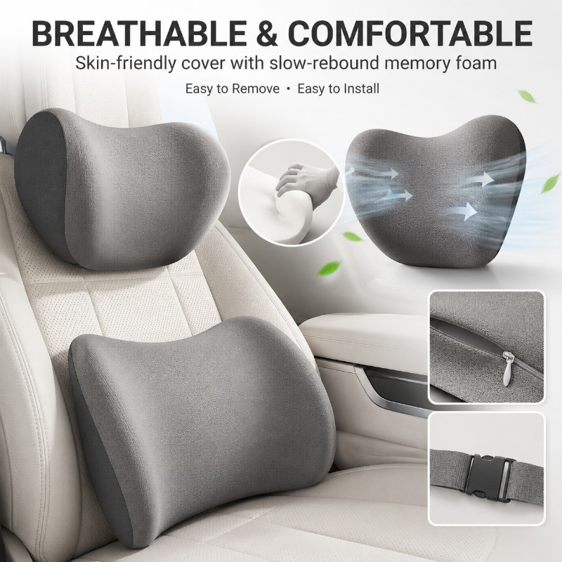Conjunto de Almofada para Apoi - Memory Foam Car Neck Pillow Lumbar Support avaliação e preço