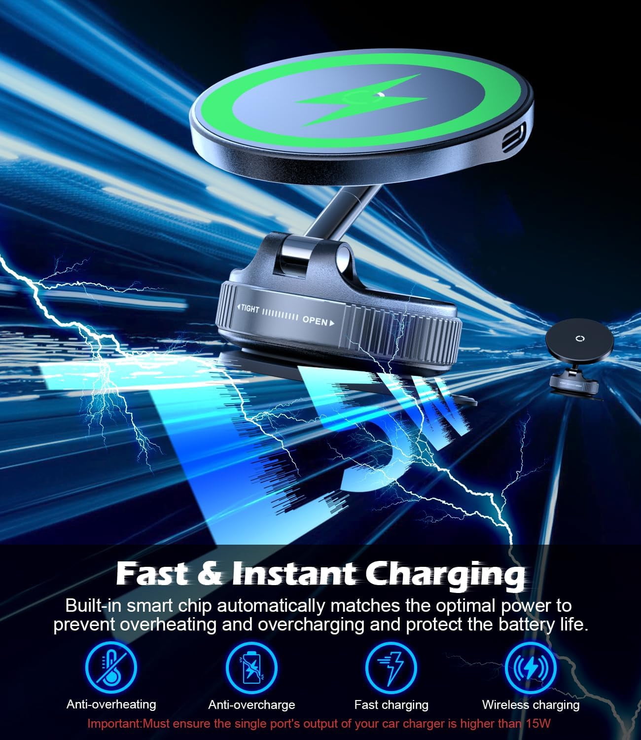 Carregador Rápido Sem Fio de 1 - Wireless Car Charger Mount Fast Charging avaliação e preço